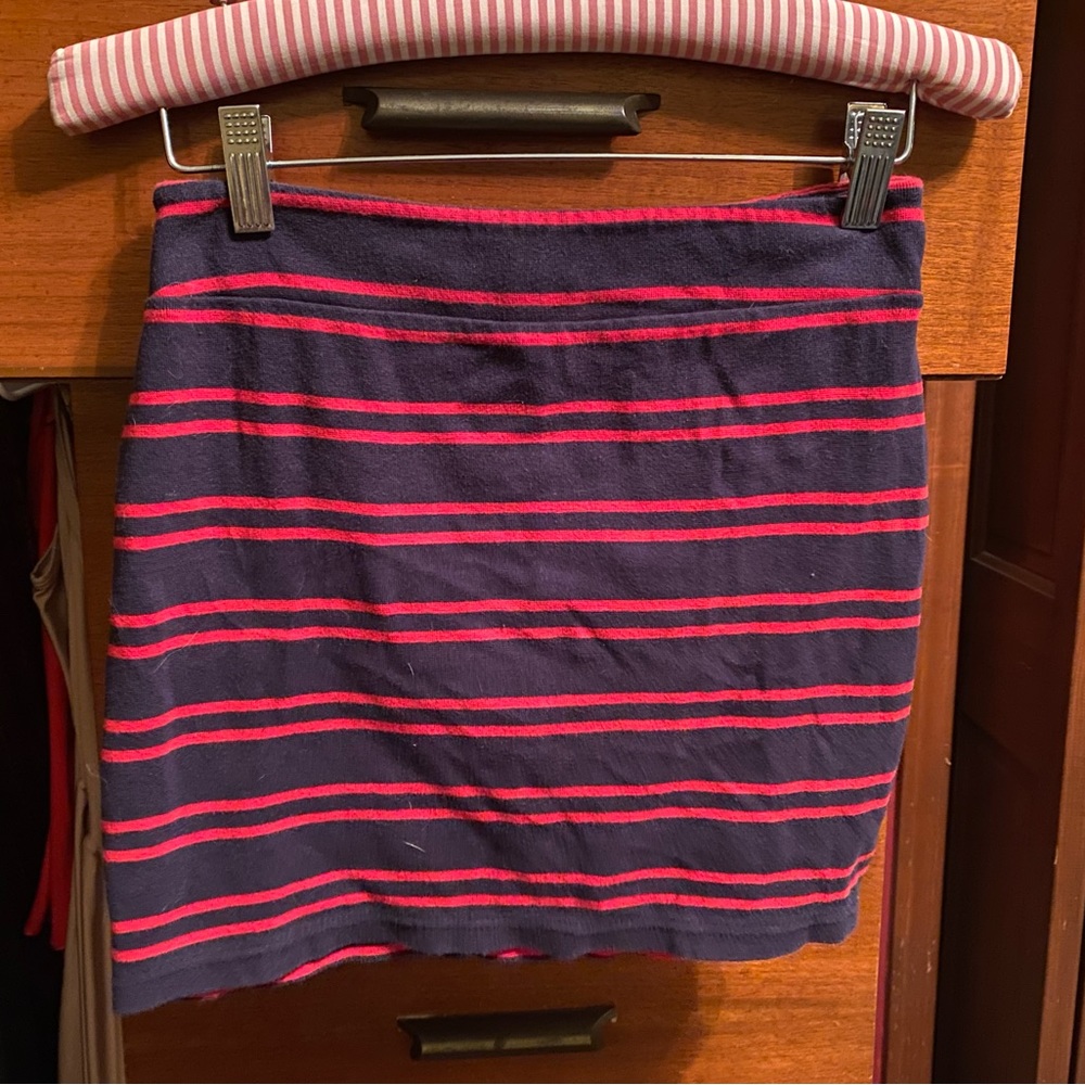 Red and navy blue striped tube top, size small